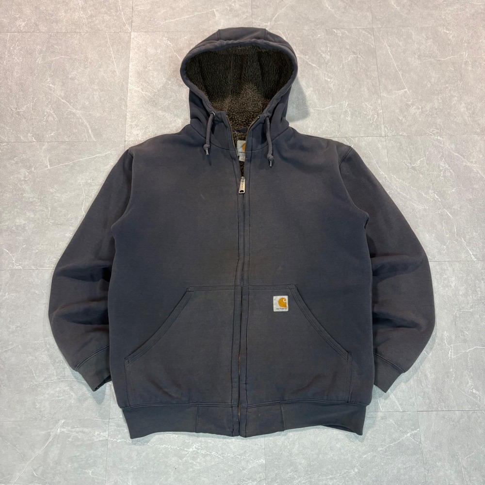 Blue Carhartt faded zip up hoodie with fur lining